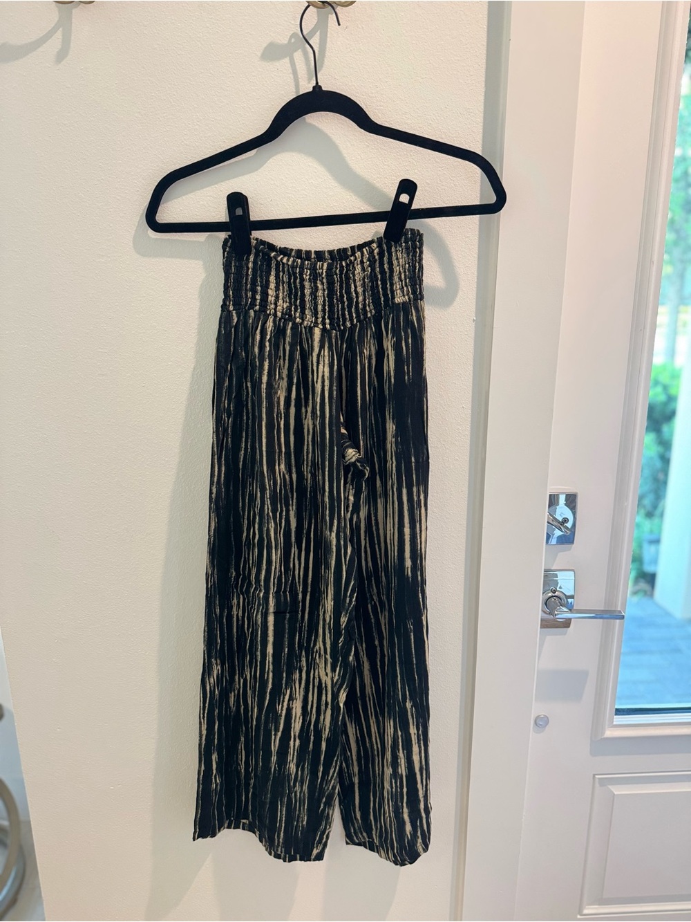 Khush Smocked Waist Black and Beige Flowy Pants
